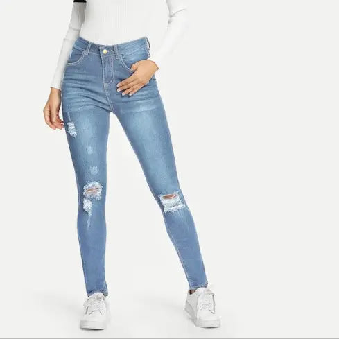 Women Ripped Dark Blue Jeans
