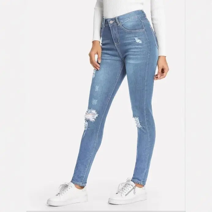 Women Ripped Dark Blue Jeans