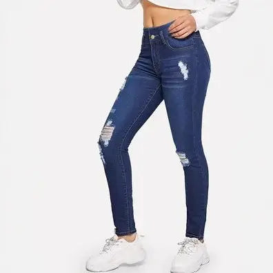 Women Ripped Dark Blue Jeans