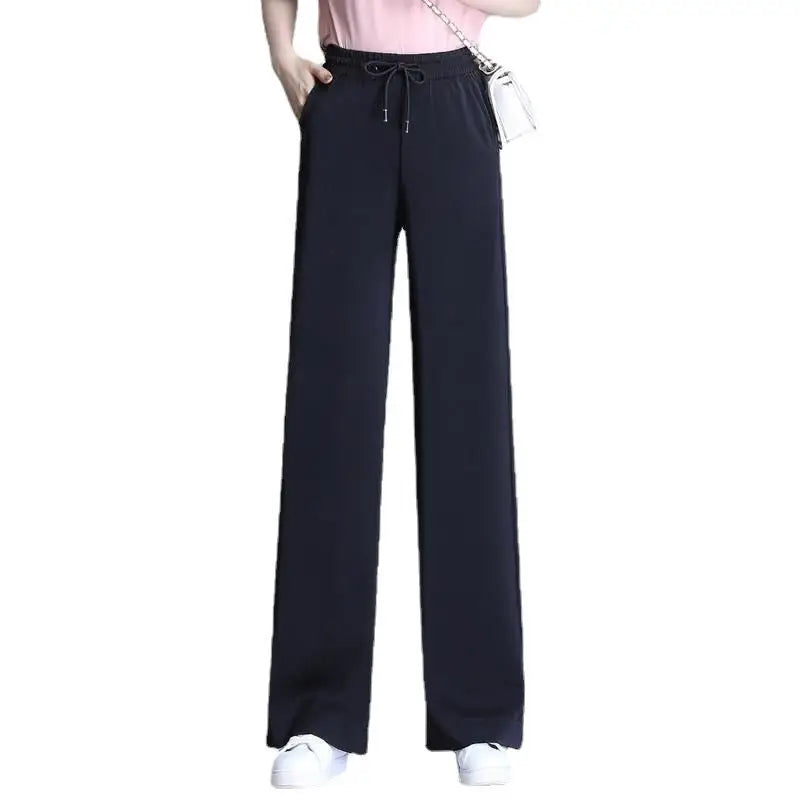 Black High-Waisted Wide-Leg Pants Summer Casual Floor-Length