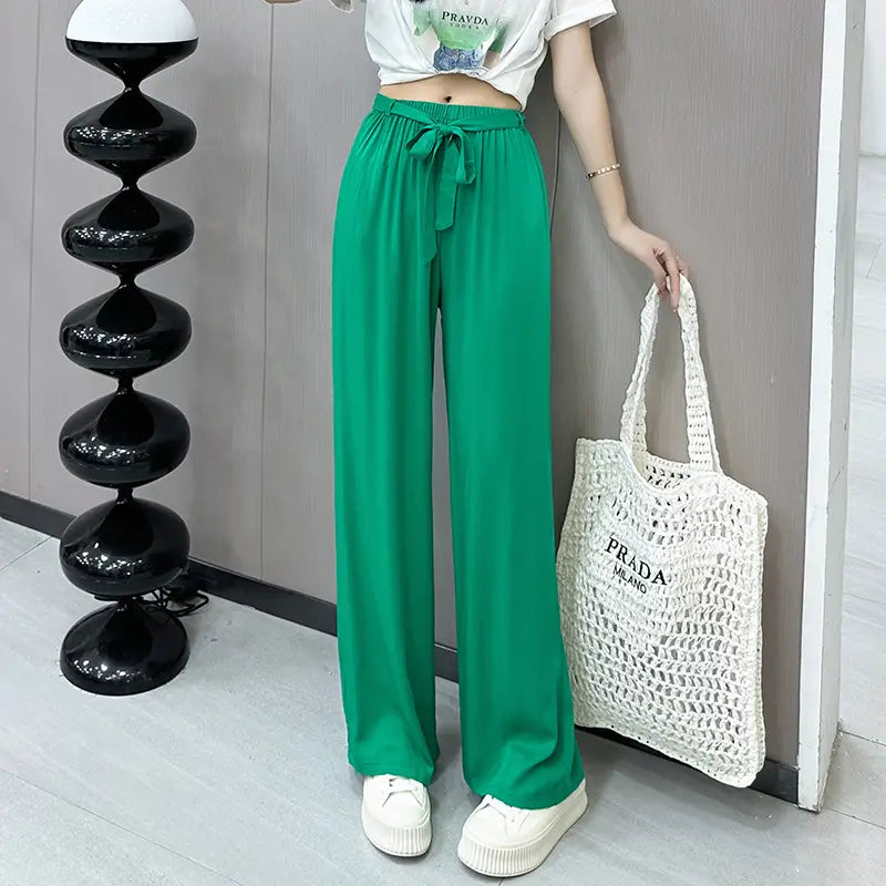 Women Wide Leg Pajama Pants Smoke Blue Plus Size Cotton Summer Casual