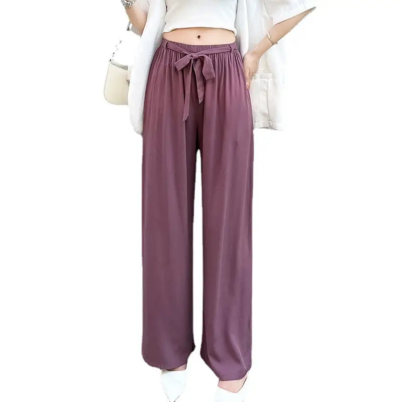 Women Wide Leg Pajama Pants Smoke Blue Plus Size Cotton Summer Casual