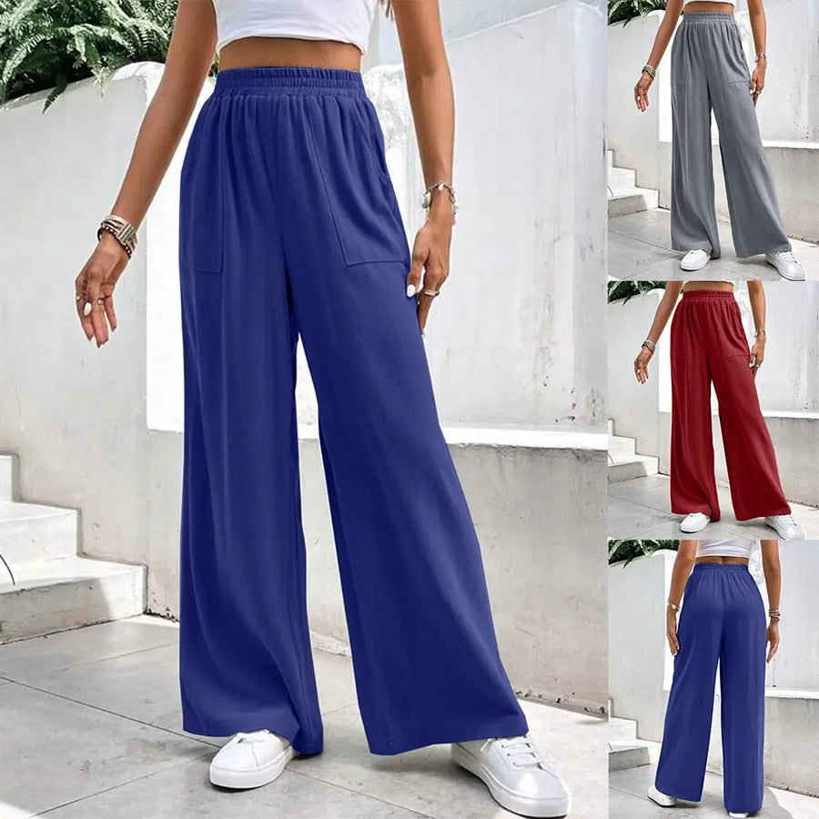 Women Loose Wide Leg Pants Dark Blue Casual Sports Wear