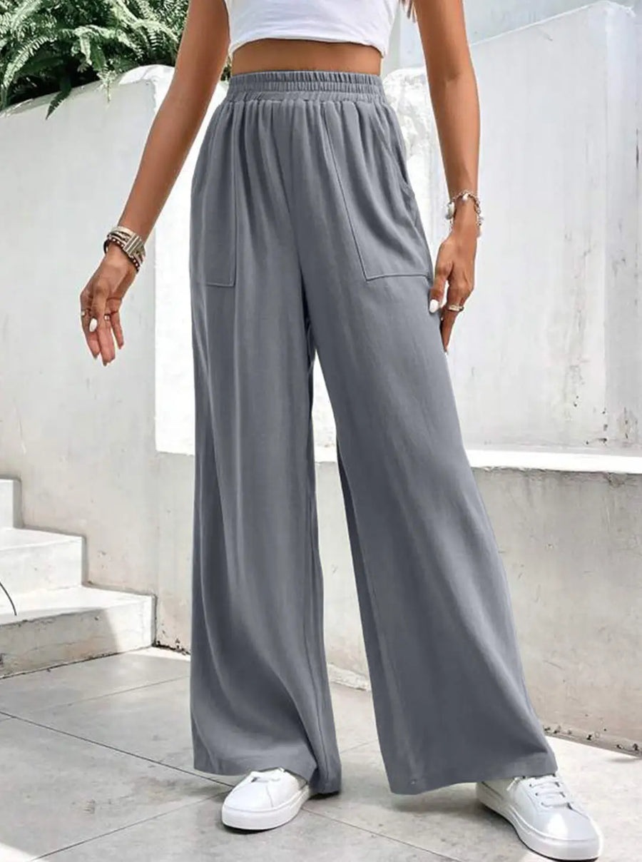 Women Loose Wide Leg Pants Dark Blue Casual Sports Wear