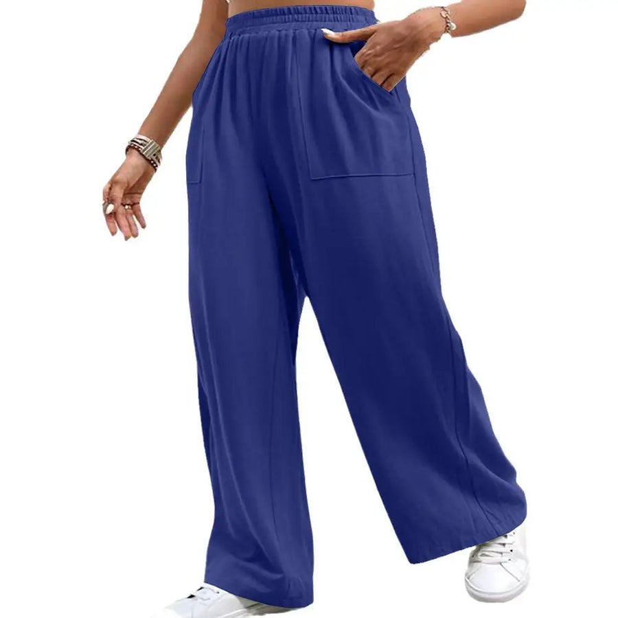 Women Loose Wide Leg Pants Dark Blue Casual Sports Wear