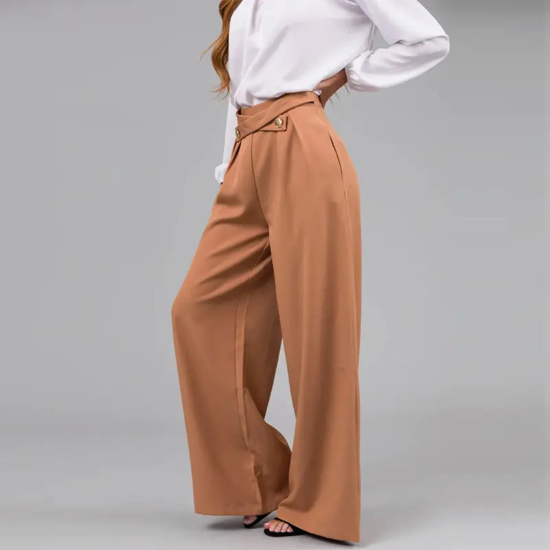 Women Loose Straight Leg Pants S-Orange Winter Casual