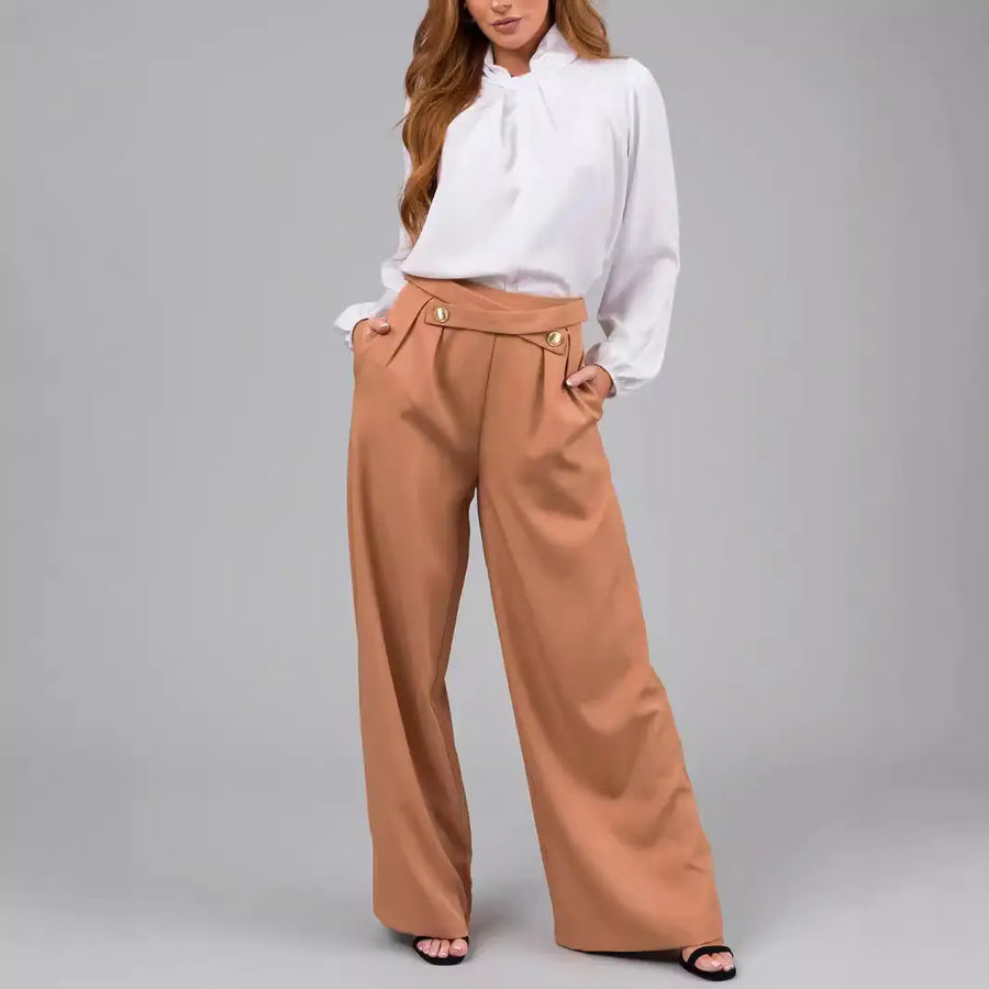 Women Loose Straight Leg Pants S-Orange Winter Casual
