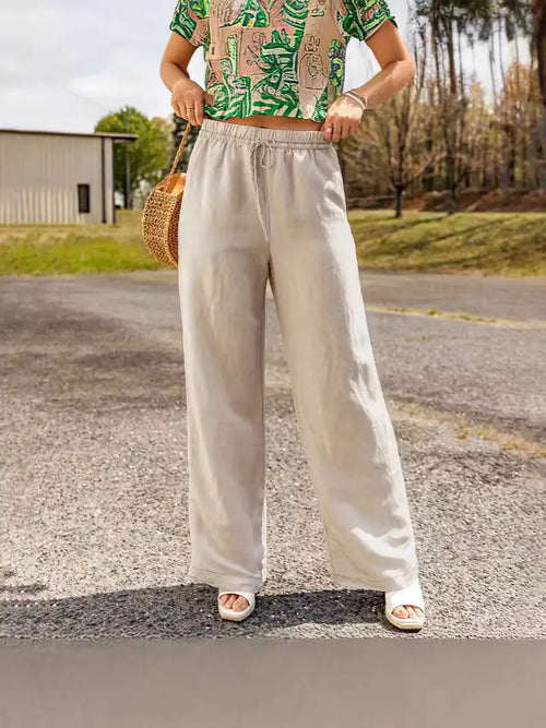 Women Loose Wide Leg Trousers Cotton Black Summer