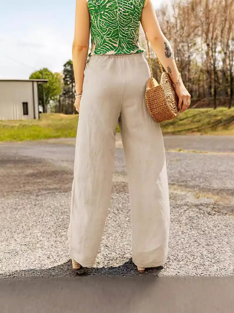 Women Loose Wide Leg Trousers Cotton Black Summer