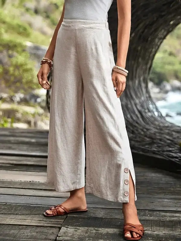 Women Loose Casual Pants with Slits Buttons New 2024