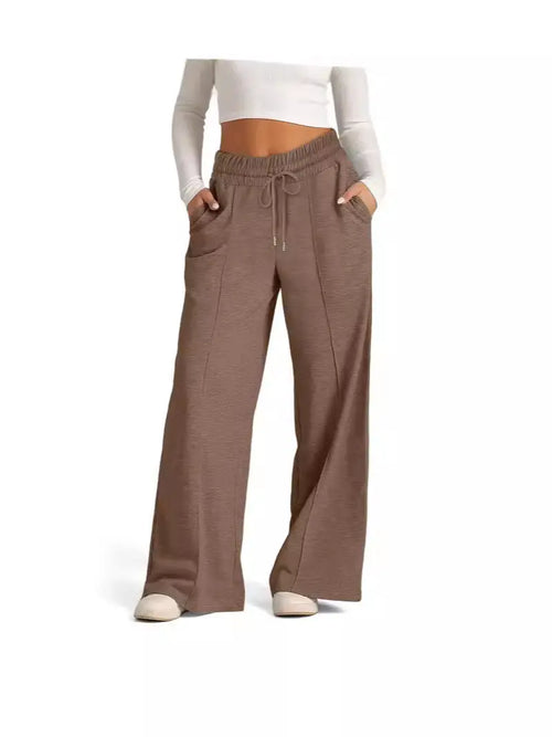 Women Lace-Up Wide-Leg Casual Pants Black Winter