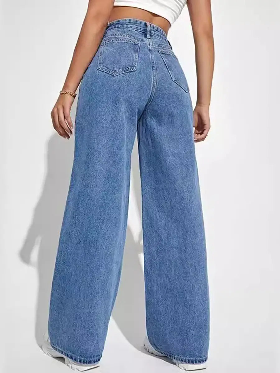 Women Loose Straight Leg Jeans Light Blue New Trendy