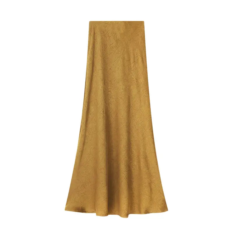 Women Acetate Satin Side Slit Skirt Summer Fishtail A-Line