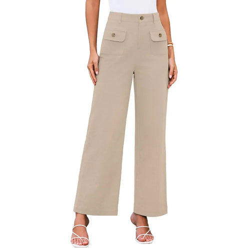 Women High Waisted Wide Leg Stretch Pants with Flap Pockets