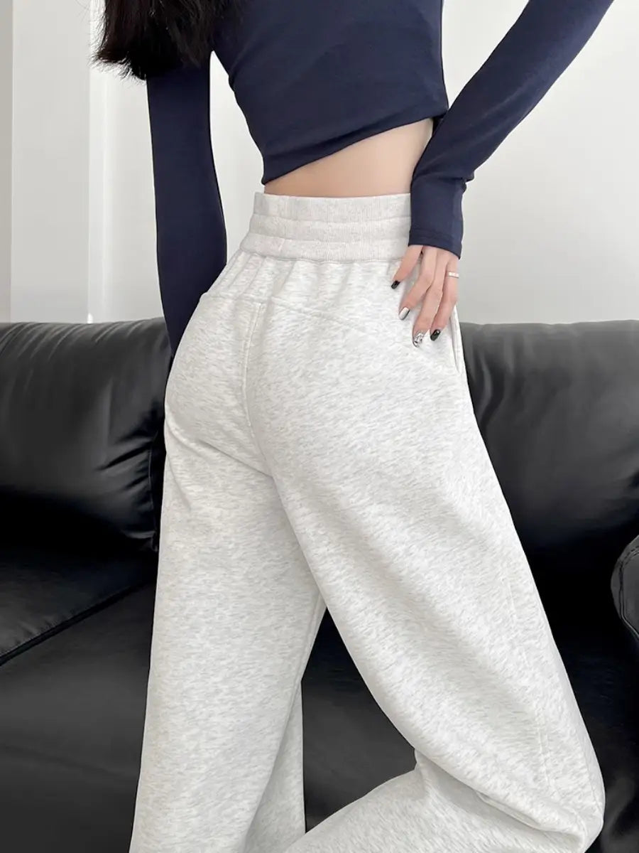 Women Dark Gray High Waist Wide Leg Sports Pants Spring Autumn