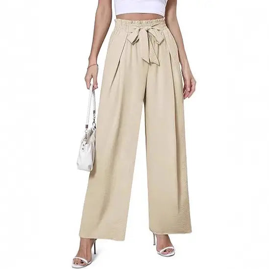 Women Summer Wide-Leg High-Waisted Blue Pants