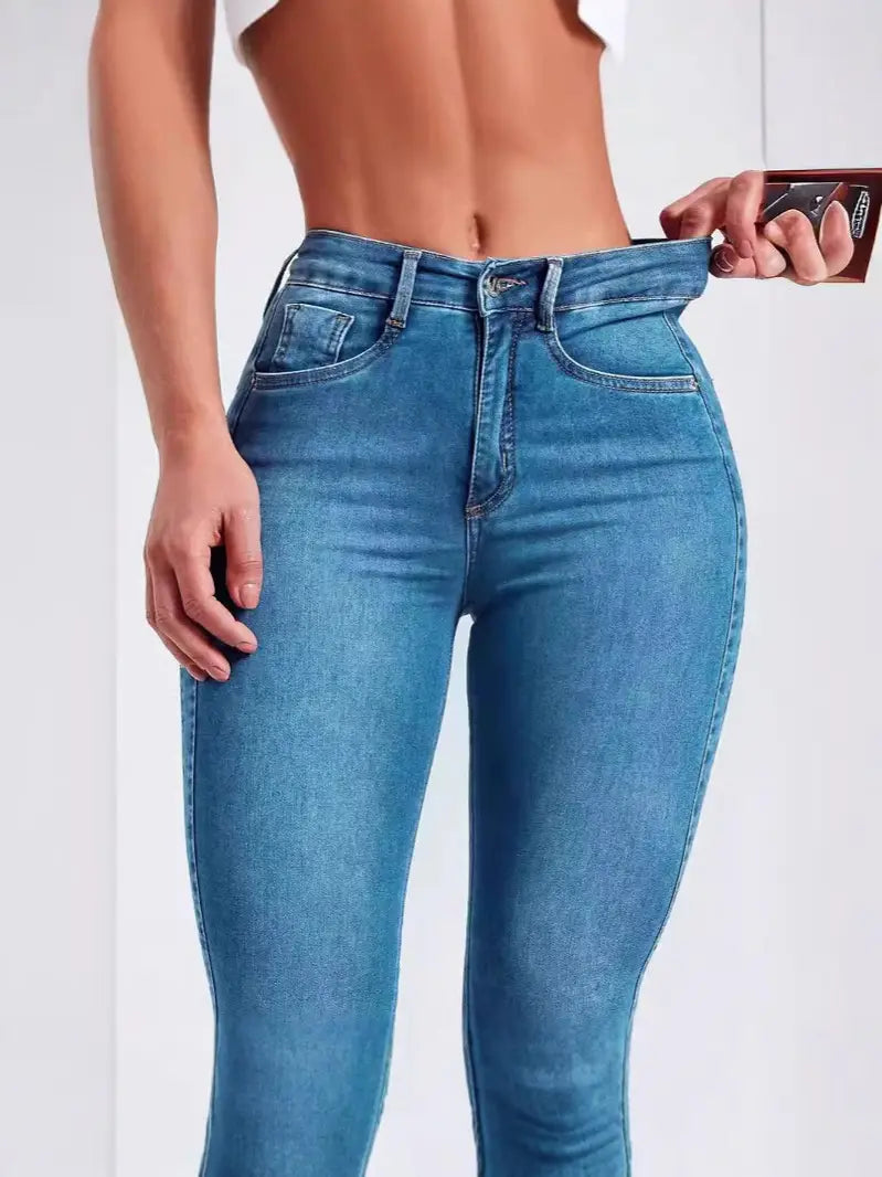 High Waist Stretchy Denim Jeans Blue Slim Fit Pakistan