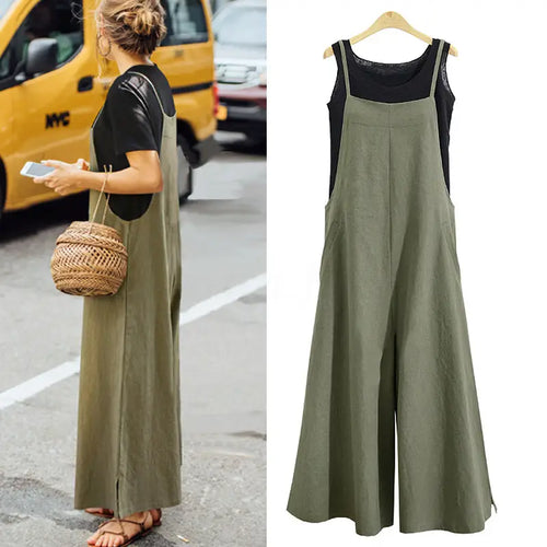 Linen Wide Leg Suspender Pants Women Summer Casual Dress