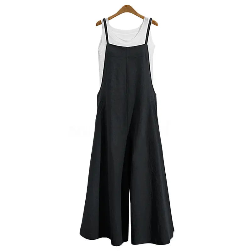 Linen Wide Leg Suspender Pants Women Summer Casual Dress