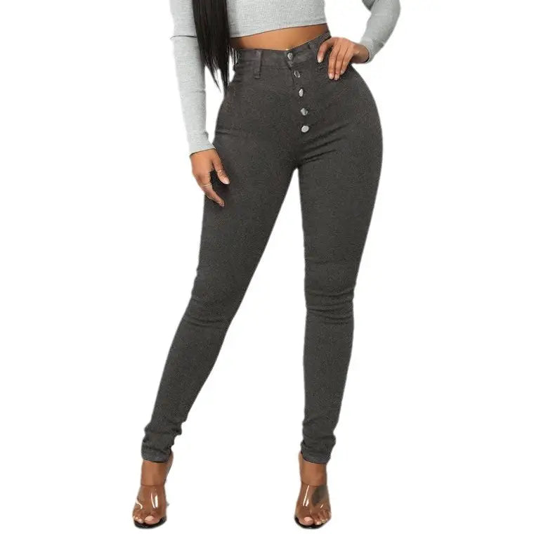 Women High Waist Slim Fit Grey Jeans New