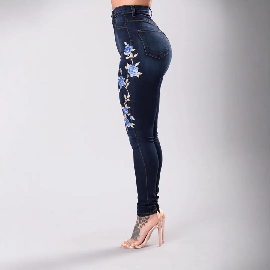 Women Low Waist Embroidered Jeans Navy Blue