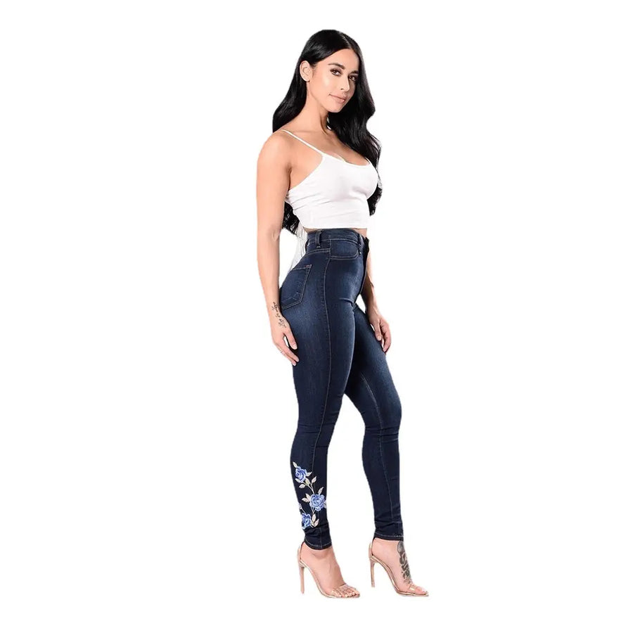 Women Low Waist Embroidered Jeans Navy Blue