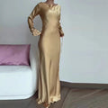 Long Sleeve Satin Dress for Women Wedding Party Wear