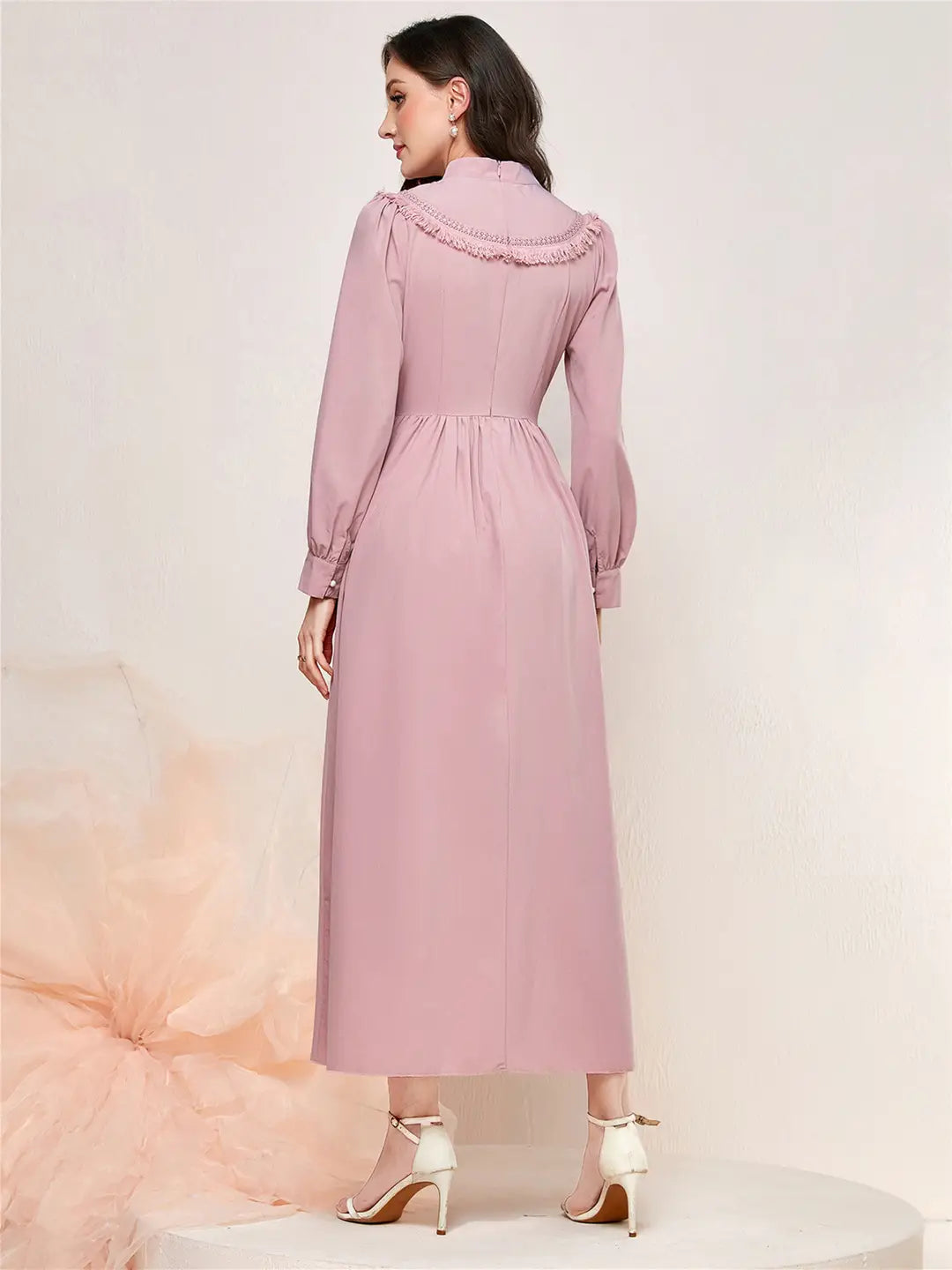 Pink Long Sleeve Mid Waist Dress for Women