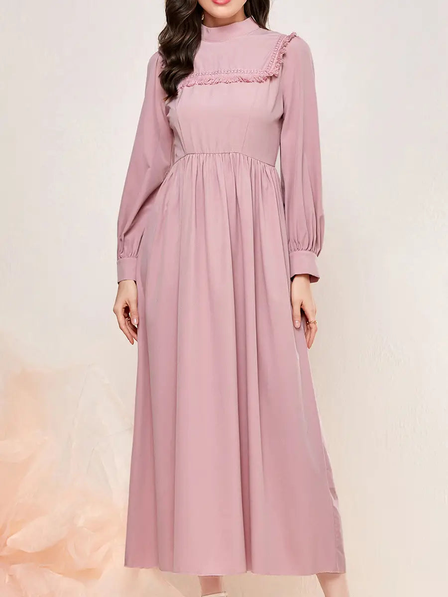 Pink Long Sleeve Mid Waist Dress for Women