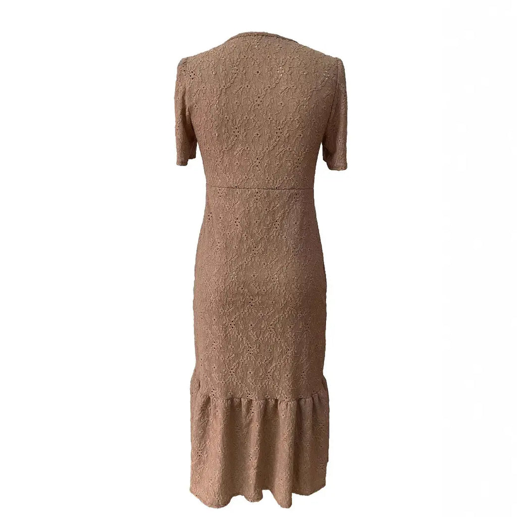 Women V-Neck Button Dress Light Green Side Slit