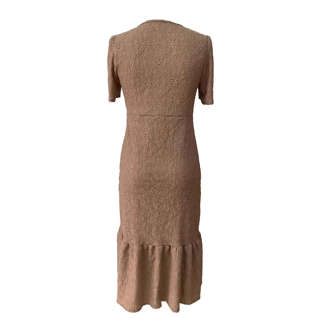 Women V-Neck Button Dress Light Green Side Slit