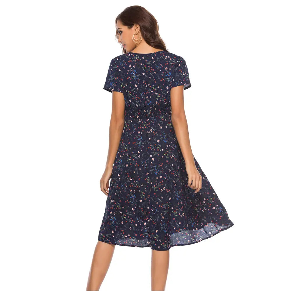 V-Neck Chiffon Printed Dress for Women Summer Wear