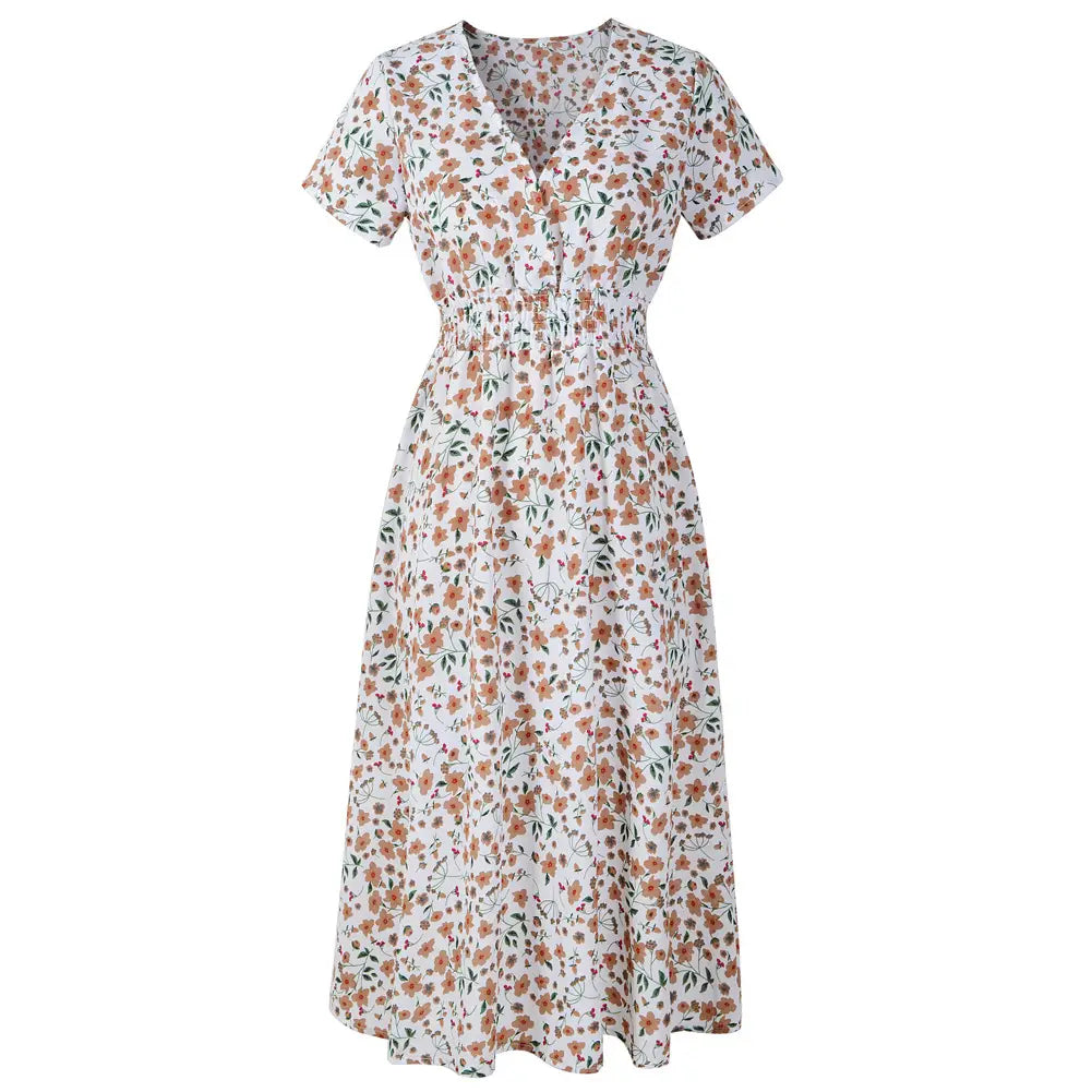 V-Neck Chiffon Printed Dress for Women Summer Wear