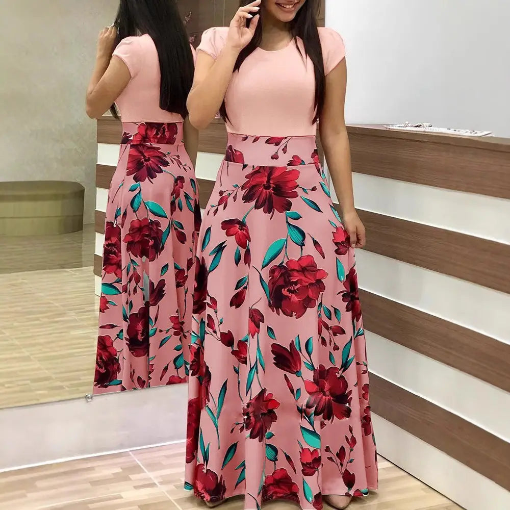 Floral High-Waist Dress Red White Premium Quality