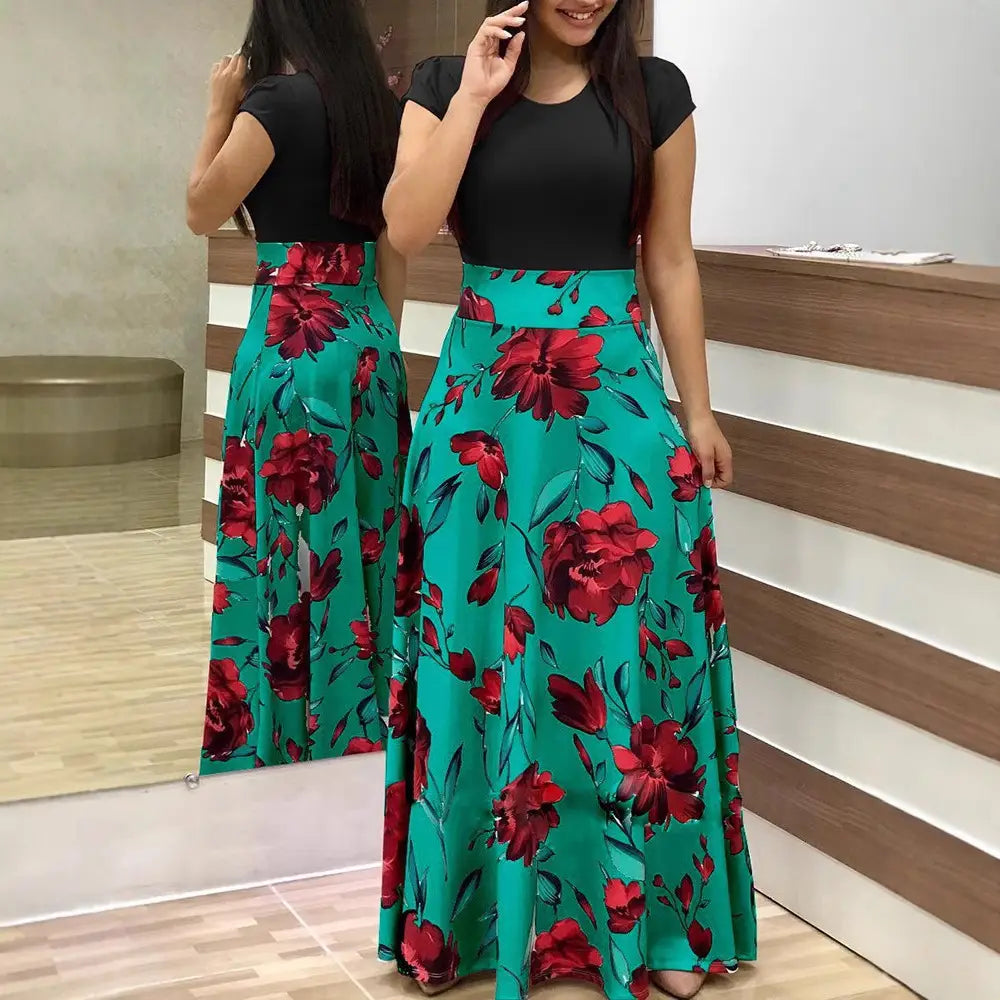 Floral High-Waist Dress Red White Premium Quality