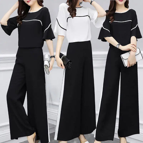 Black Wide Leg Pants Set for Women Summer Wear