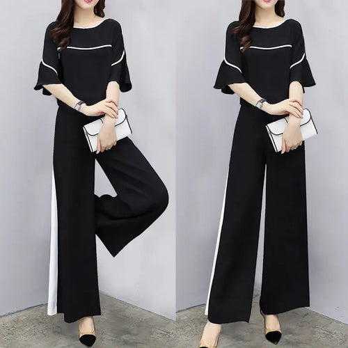 Black Wide Leg Pants Set for Women Summer Wear