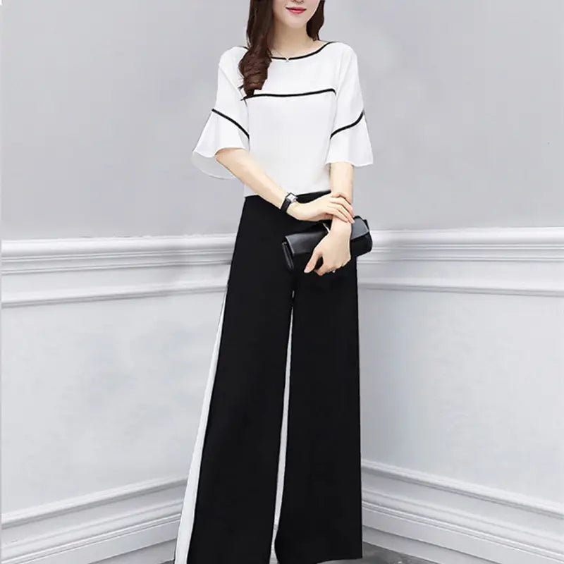 Black Wide Leg Pants Set for Women Summer Wear