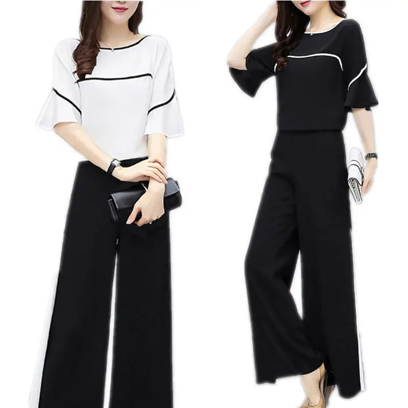 Black Wide Leg Pants Set for Women Summer Wear