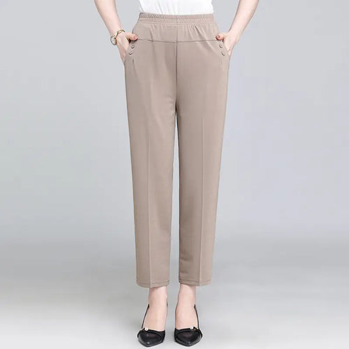 Women Cropped Pants High Waist Elastic Slimming