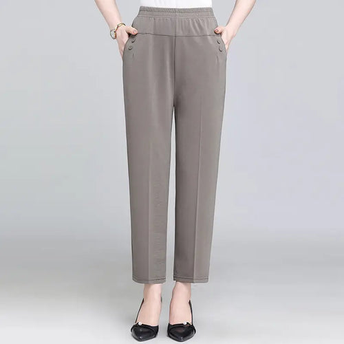Women Cropped Pants High Waist Elastic Slimming