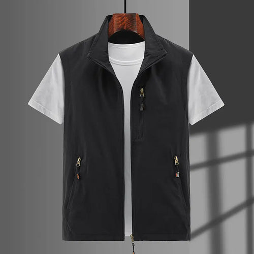 Men Olive Zip Front Vest Outdoor Casual