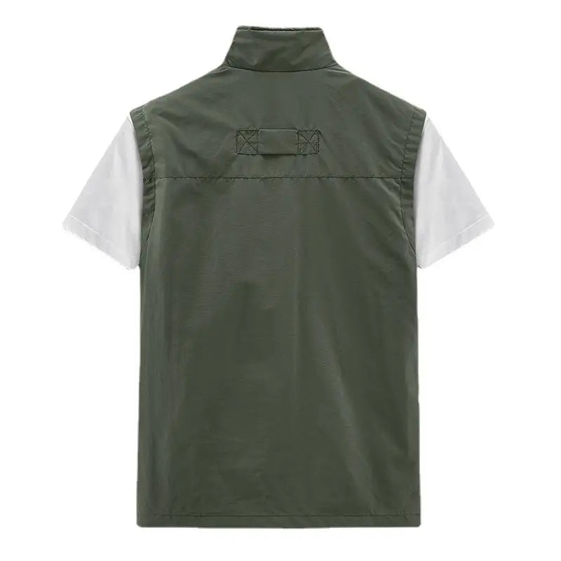 Men Olive Zip Front Vest Outdoor Casual