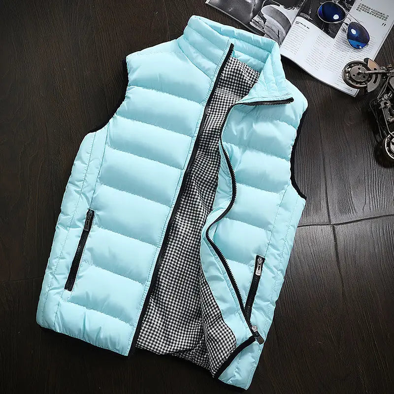 Men's Checkered Lining Winter Vest Gray Plus Size