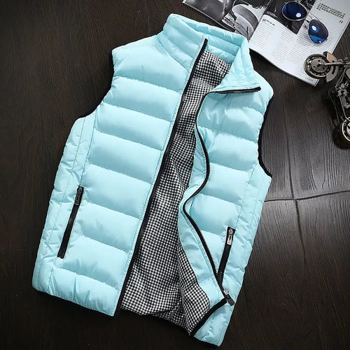 Men's Checkered Lining Winter Vest Gray Plus Size