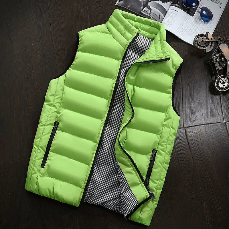 Men's Checkered Lining Winter Vest Gray Plus Size