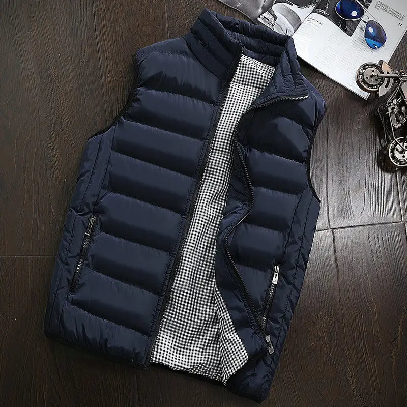 Men's Checkered Lining Winter Vest Gray Plus Size