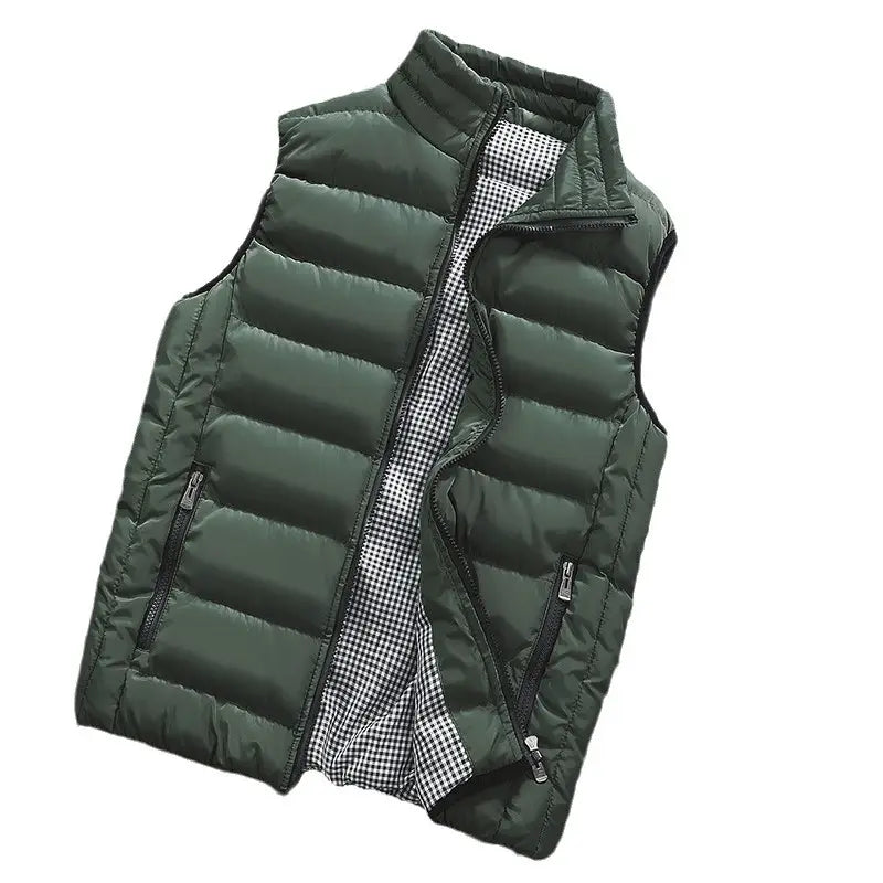 Men's Checkered Lining Winter Vest Gray Plus Size