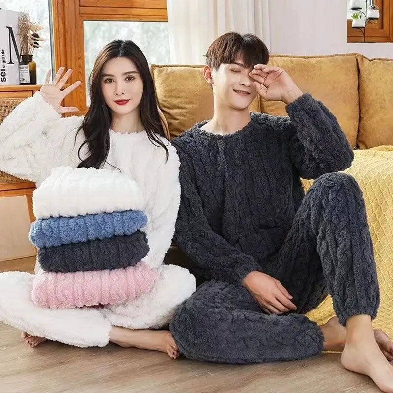 Pink Flannel Warm Winter Loungewear Suit for Women