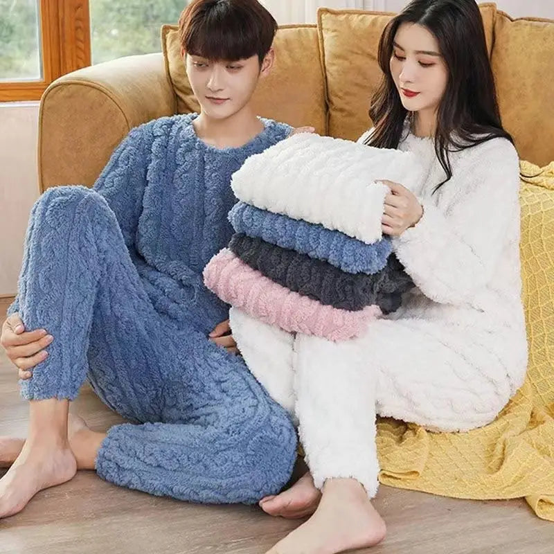 Pink Flannel Warm Winter Loungewear Suit for Women
